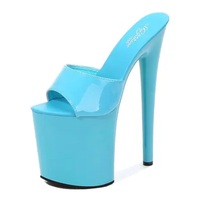 (blue, 40) Women&apos;s Summer Sandals Lacquer Leather Sexy Platform Pumps High Heels Waterproof