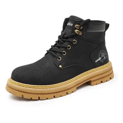 (black, 43) Fashion Men&apos;s Mid Top Boots Casual Leather Shoes