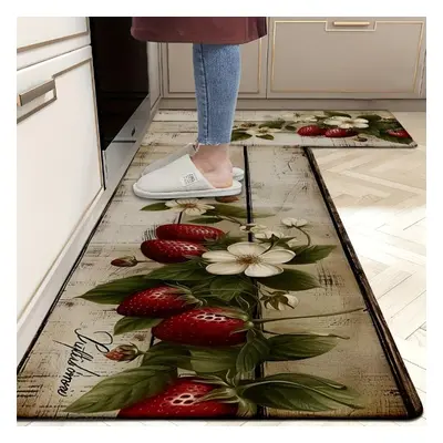 (120*160cm) 1pcs Anti Fatigue Kitchen Rug Strawberry Waterproof Non-slip Thick Cushioned Kitchen