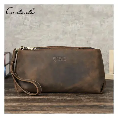 (coffee) Contact&apos;s High Quality Genuine Leather Clutch Bag Luxury Mobile Phone Bags Credit 