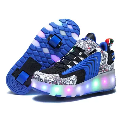 (blue, 30) Detachable Wheel Boys/girls Double Wheel Luminous Sneakers Can Be Sneakers For Skatin