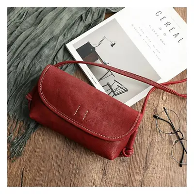 (burgundy) Johnature Handmade Retro Soft Cow Leather Women Bag Simple Solid Color Shoulder Bags 