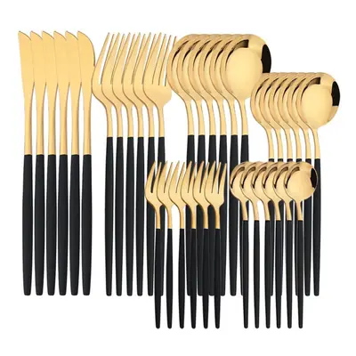 (black,gold) 6people Gold Dinnerware Set High Quality Stainless Steel Cutlery Flatware Set Knife