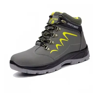 (green,yellow, 47) Men&apos;s Plush Safety Boots Steel Toe Warm Work Shoes Waterproof Anti-punct