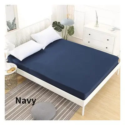 (navy, Sheet Queen(60X80x18inch)) Smooth Waterproof Mattress Protector Cover For Bed Solid White