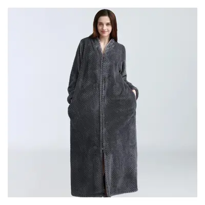 (grey, M(40-60kg)) Autumn&winter Zipper Velvet Bathrobe Plus Increase Nightgown Men Women Thicke