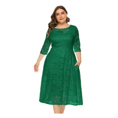 (green, 6XL) Plus Size Xl-6xl New Fashion Popular Evening Dress Medium Length Hollow Lace Women 