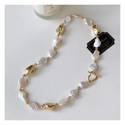 (as the picture, necklace) Baroque Freshwater Pearl Necklace: Elegant Retro Clavicle Chain For W