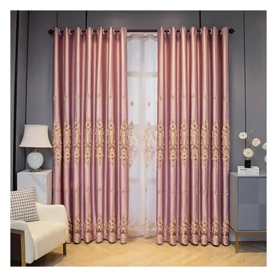 (pink, 310*270cm*2pcs) European Style Curtains Thickened Embroidered Curtains Bedroom Full Black