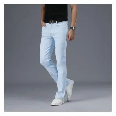 (sky blue, 30) Men&apos;s Micro-flare Denim Trousers Korean Version Of Elastic Casual Flared Pan