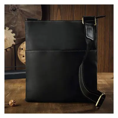 (black) Johnature Handmade Crazy Horse Leather Men Messenger Bag Vintage Versatile Natural Real 