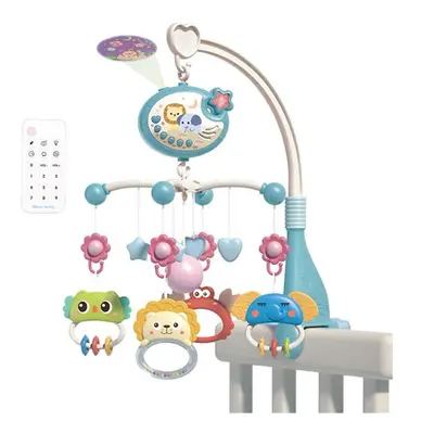 (blue) Cute Baby Crib Mobile With Music Lights Star Projection Hanging Rotating Toys Baby Crib T