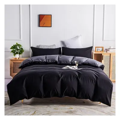 (black, 260x229cm(3pcs)) Bedding Set Solid Color Double Quilt Cover Pillowcase Three-piece Cotto