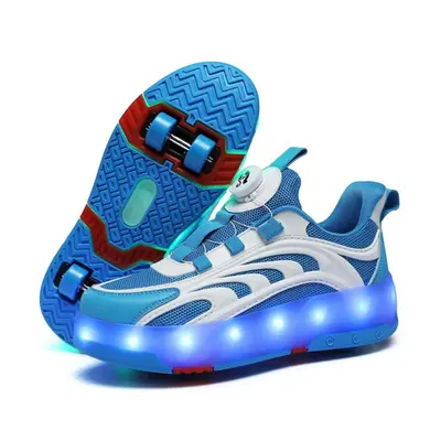 (blue, 37) Tuinanle Glowing Sneakers Two Wheels Luminous Light Roller Skate Shoes Led Shoes Girl