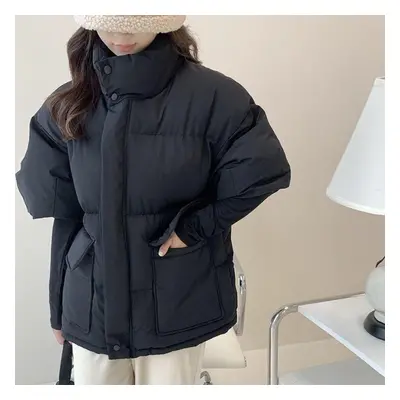 (black, S) Cotton Padded Puffer Vest Half Sleeve Down Winter Fashion Loose Tide Casual Jacket Wo