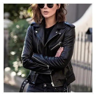 (black, 4XL) Women&apos;s Fashion Short Leather Jacket Pu Motorcycle Clothing Slim Slim Leather 