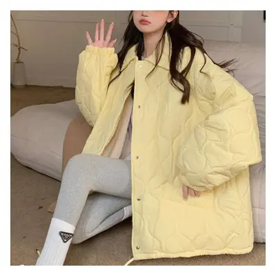 (yellow, S) Sweet Color Casual Lamb Wool Coats Women Korean Fashion Cotton Padded Jacket Female 