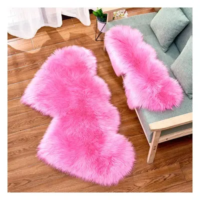 (deep pink, 180x90cm) Double-heart Shape Long Shiny Fur Sheepskin Soft Carpet Living Room Home D