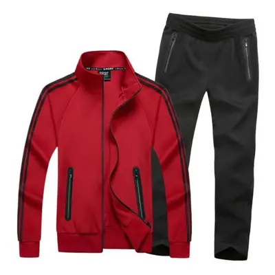 (red, XL) Autumn Sportswear Tracksuits Men Sets Large Size Men &apos;s Clothing Jacket +pants Pi