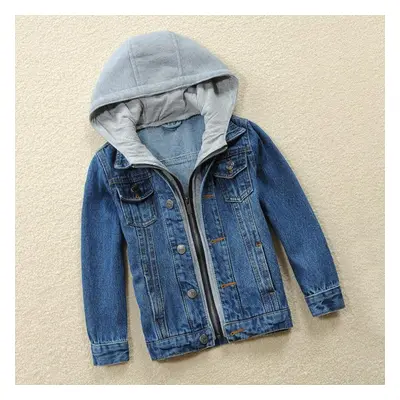 (blue, 140cm) Boys Jeans Jacket Children Hooded Zipper Washed Denim Jeans Jackets