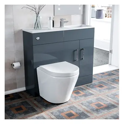 James Freestanding Grey Slimline Vanity Basin WC Unit & BTW Rimless Toilet