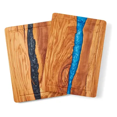 (Blue) High quality olive wood cutting board, cutting board with resin