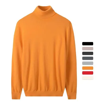 (orange, 2XL) Men Turtleneck Sweater Autumn Winter Merino Pure Wool Warmknitted