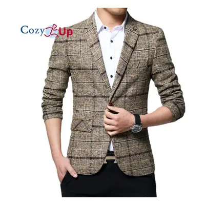 (khaki, L) Cozy Up Men&apos;s Casual One Button Regular Fit Blazer Sport Coat Suit Jacket