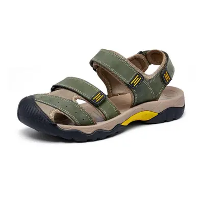 (green, 41) Large Size Genuine Leather Men Sandals Summer Men Beach Sandals Outdoor Sandals For 