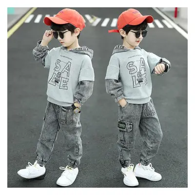 (grey, 150) Boys Autumn Suit Korean Version Fashion Pullover Spring Children&apos;s Two-piece To