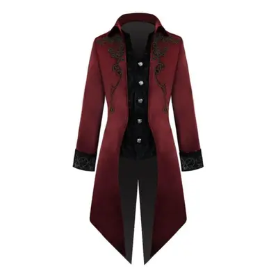 (red, L) Adult Men Victorian Coat Costume Black Tuxedo Halloween Cosplay Costume Tailcoat Gothic