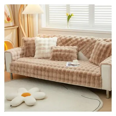 (coffee, 70x210cm 1pcs) Thicken Rabbit Plush Sofa Covers Solid Color Winter Non-slip Couch Slipc