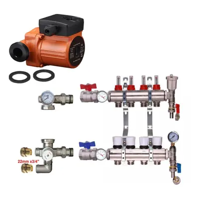 (4 PORT) Water Underfloor Heating Kit - Ports with Pump and Blending Valve Set