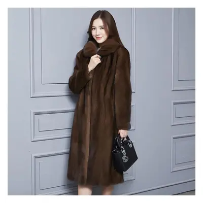 (coffee, 6XL) Women&apos;s Autumn And Winter Imitation Mink Coat Medium Length Mink Fur Grass Co