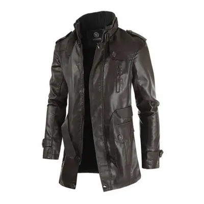 (coffee, XXL) New High Quality Jacket Men&apos;s Street Windbreaker Coat Men Leather Clothing Th