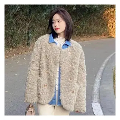 (beige, L) Thickened And Loose Princess Style Coat Outwear For Women