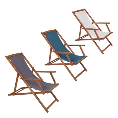 (Grey) Charles Bentley FSC Eucalyptus Wooden Foldable Deck Chair with Reclining Positions Plaque