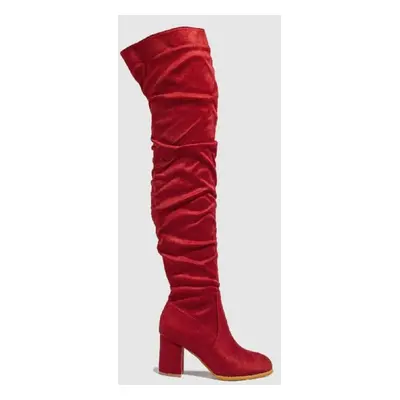 (red, 35) Eilyken New Winter Zipper Women Over-the-knee Boots Fashion Flock Square Heel Shoes Th