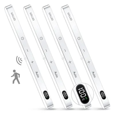 (4 Pack, Pure White 6000k) Closet Kitchen Light Battery Display Indoor Sensor Light Wardrobe USB