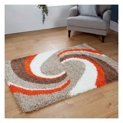 (120x170cm) Large Modern Swirl Beige Orange Modern Shaggy Rugs