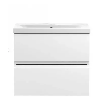 (800mm Vanity Unit and basin) Handleless Bathroom High Gloss White Wall Hung Vanity Unit Sink Ca