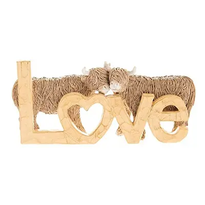 Wood Effect Love Highland Cow Ornament 9.5cm x 20cm