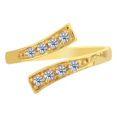 14K Yellow Gold Crossover With CZ Stones By Pass Style Adjustable Toe Ring