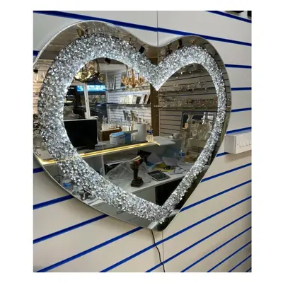 SPARKLY CRUSHED DIAMOND LED BLING HEART SHAPE WAL MIRROR 80X70CM