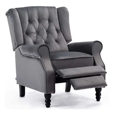 (Grey, Velvet) ALTHORPE WING BACK FIRESIDE RECLINER VELVET / LEATHER MANUAL ARMCHAIR SOFA CHAIR