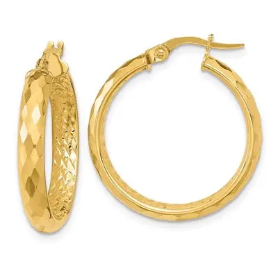 14K Yellow Gold Polished & Textured Diamond-Cut Inside Fancy Hoop Earrings