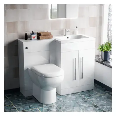 Nes Home 1100mm Right Hand Freestanding Vanity Back To Wall Toilet, WC Basin White