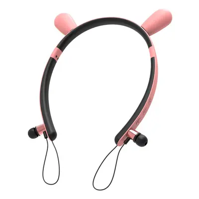 (Pink) Bluetooth Stereo Cute Shape Headphones Magnetic Sports Headset Sweatproof Detachable