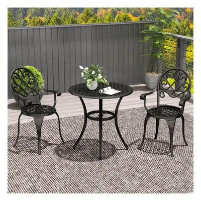 Outsunny 3PCs Bistro Set, Aluminium Garden Table and Chairs Black