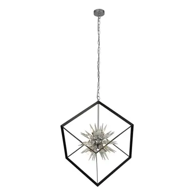 Searchlight Stellar Light Spike Ball Pendant, Matt Black Frame, Crystal Glass